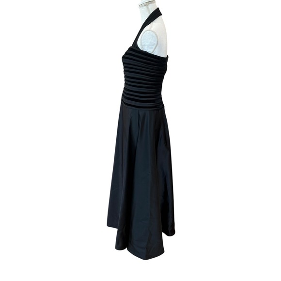 Tadashi Black Velvet Trim Halter Neck Maxi Dress Party Evening Cocktail Size 8 - Picture 6 of 13